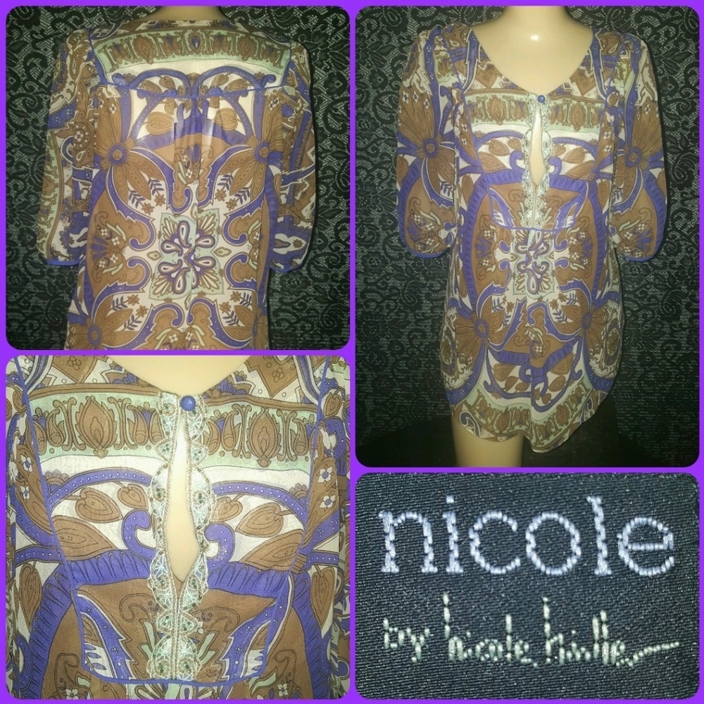 🔮 NICOLE MILLER beaded BOHO HIPPIE GYPSY GLAM TOP